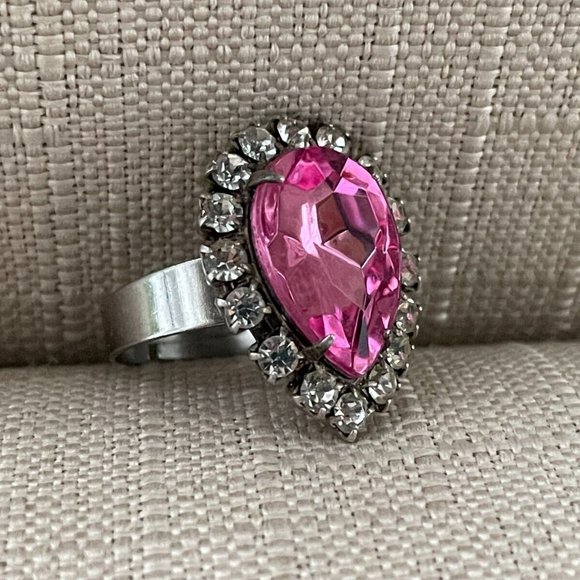 Women Rings Faux Pink Stone Jewelry Crystal Silver Tone Fashion Ring Size 7-8 - Picture 2 of 7